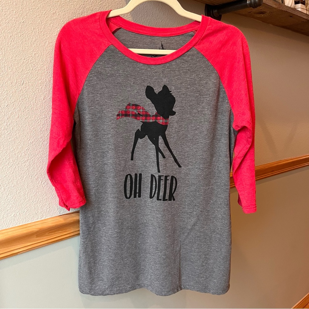 Disney Parks Oh Deer Bambi Christmas Raglan Tee